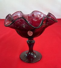 Vintage Fenton Amethyst Purple Hand Painted and Signed Ruffled Compote 6" on The Hot Collector