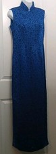 Women's Small Cheongsam Qipao Maxi Dress Blue Vintage-Inspired