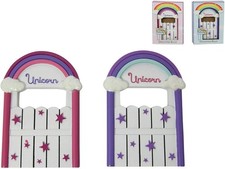 Unicorn Door Fairy Door Set Pink & Purple 11cm Resin Gift Box Magical Toy