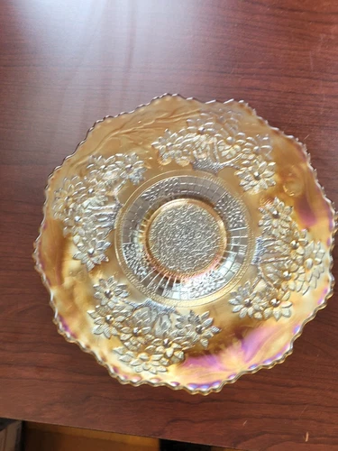 Pastel Yellow FENTON Carnival Glass Orange Tree Pattern Plate