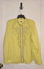 Size XL Anthropologie Pilcro Nayeli Beaded Button-down Shirt Bright Green/Yellow