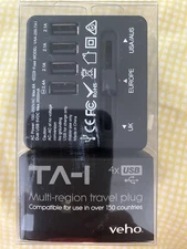 Veho Multiple Region Travel Plug. Compatible For Use In Over 150 Countries.  New