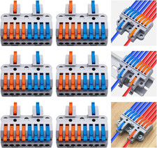 2-In-8-Out Compact Terminal Blocks (6 Sets), Lever Wire Splicing Connectors, 2 I