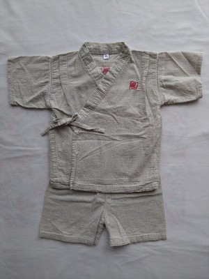 Cotton Jinbei Set 100cm Gray Stripes Short Sleeve Shorts Boys Kimono Japan