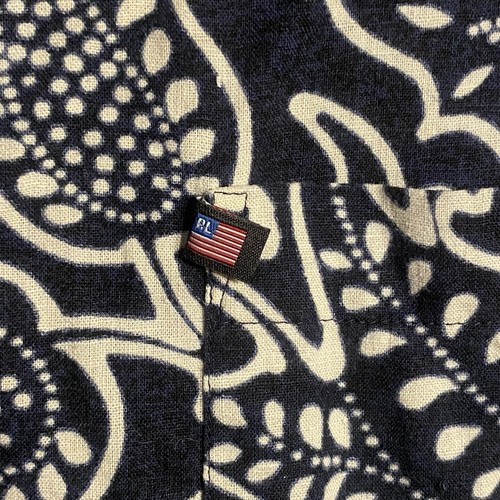 Ralph Lauren Polo Jeans Co. Camisa Hombre Mediana Azul Floral Lino Algodón Bandera De Colección - Imagen 3 de 6