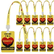 10 Sets Yellow Volunteer Lanyards Badges PVC Plastic Card Pass Name Tags