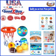 Light Up Bath Toy Set with Basketball Hoop 6 Glowing Balls for Kids 1-3 Win...