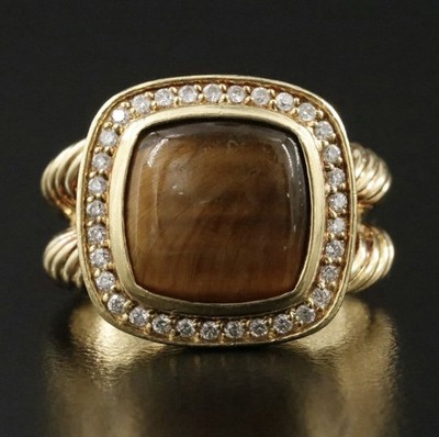 David Yurman Albion 18k Tiger s Eye And Diamond Ring 5.73 CTs