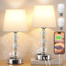 Crystal Table Lamp Set of 2 for Bedroom/Living Room, 14.6in White 