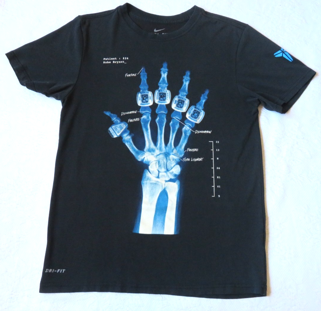 NIKE KOBE BRYANT BLACK MAMBA 5 RINGS SKELETON X RAY T-SHIRT, SZ S