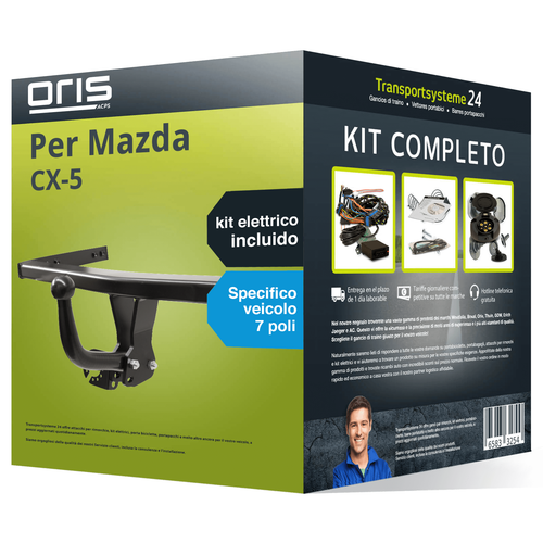 Gancio Di Traino Fisso STEINHOF Per Mazda CX-7 (10.2007-2012) Con Kit Elettrico Universale 7-Poli - Omologato