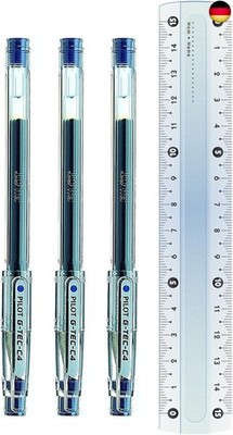 Pilot G-Tec C4 Tintenroller Gel Micro, 0,4 mm Spitze Fineliner Blau (3 Stück + 