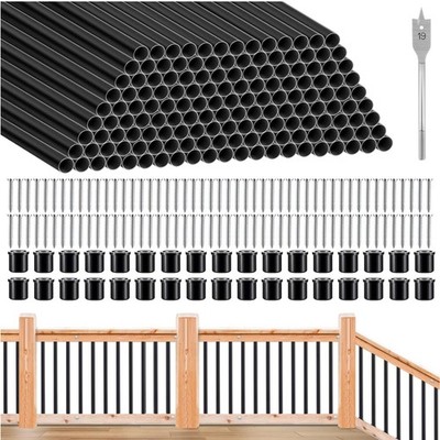 151 Pcs Aluminum Deck Balusters, Hollow Round Aluminum Deck Railing with Scre...