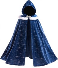 Girls Velvet Hooded Cape Kids Anna Princess Cloak Costume Warm Dress Up Size 2-1