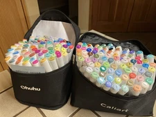 OHUHU 80 & CALIART 92 Colors Alcohol Art Markers Dual Tips FINE BROAD, 2 Cases