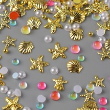 300Pcs Starfish Nail Charms and Gems 3D Starfish Seashell Nail Rhinestones Su...