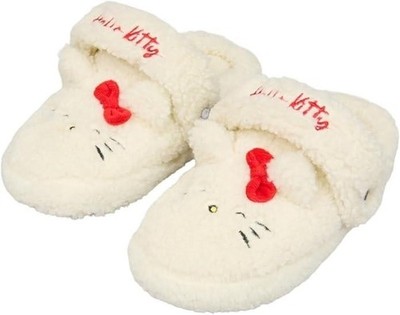 Hello Kitty Kids Borg Slippers Officially Licensed White Mule Indoor Shoes