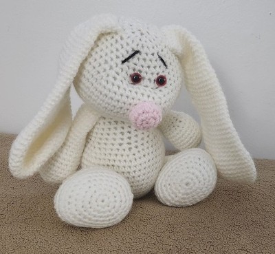 HAND CROCHETED BIG FLOPPY EARED  BUNNY STUFFED CHILD'S TOY