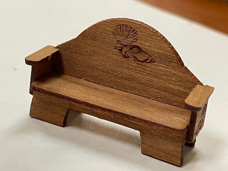 Shell Bench wood miniature 1/2"  or 1/4" scale? New and vintage