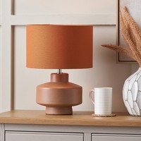 Brown Ceramic Table Lamp with Cotton Shade Crackle Scandi Bedside Light 38cm