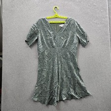 LOFT Women Dress 12 Green Floral Fit & Flare Short Sleeve Skater Mini