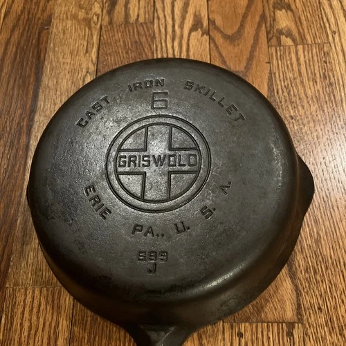 Vintage Griswold #6 Cast Iron Skillet Frying Pan Large Block Logo - w/attributes
