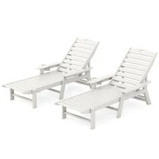 2PCS Patio Chaise Lounge Chair HDPE Outdoor Recliner w/ 4-Position Backrest