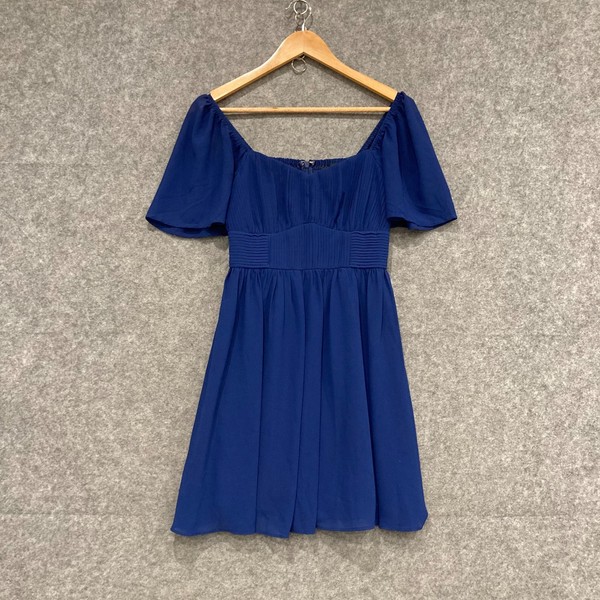 Dotti Dress Womens Size 6 Blue Short Sleeve Mini A-Line Off Shoulder 49532