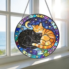 Cat Stained Glass Suncatcher, Custom Cat Couples Window Hanging Glass Ornament