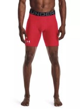 Mens Under Armour Shiny Spandex Half Tights Compression Shorts Red M Pockets