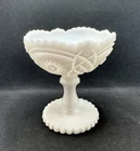 Vintage Kemple White Milk Glass Hobstar Hobnail Star Compote Candy Dish 4.5"