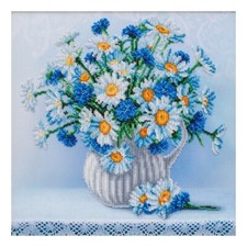 Bead Embroidery Kit Daisies DIY Craft Kit Stamped Bead Needlepoint t-1344