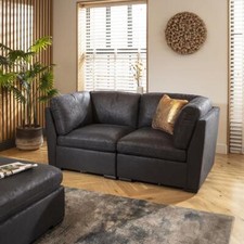 Modular 2 Seater Small Modern Sectional Sofa Couch Set Black Fabric