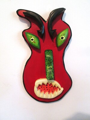 Outsider Folk art original painting Assemblage Watermelon Face self-taught Dan C