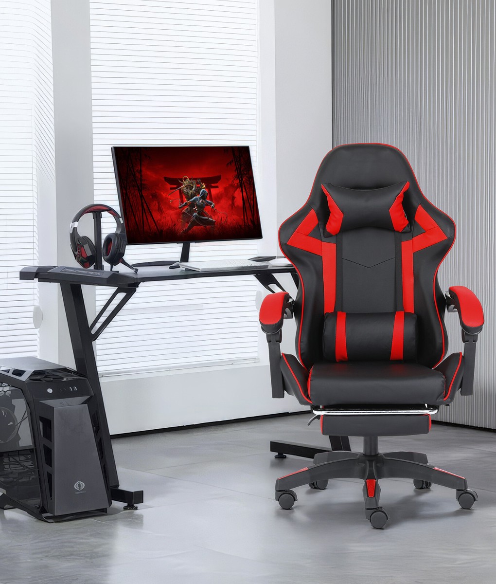GTPLAYER Fabric Gaming Chair, Ergonomic Computer Chair with Footrest and Lumbar Support Height Adjustable Home Office Chair with 360°-Swivel Seat and