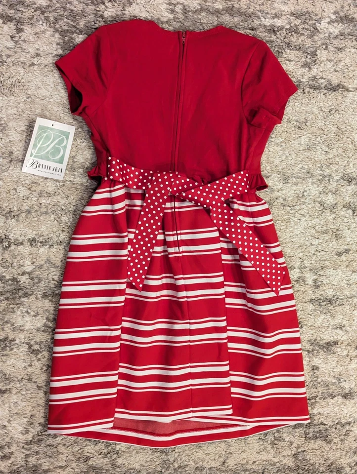 Conjunto de Vestido Bonnie Jean Sin Mangas y Suéter Bolero Rojo Rayas Niñas Talla 6 Nuevo con Etiquetas Foto 3 de 4