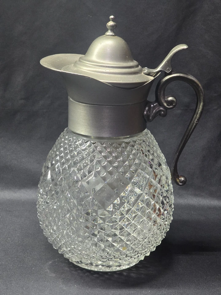 Jarro decantador vintage 2 qt garrafa em cristal pesado e estanho com câmara de gelo - Imagem 2 de 4