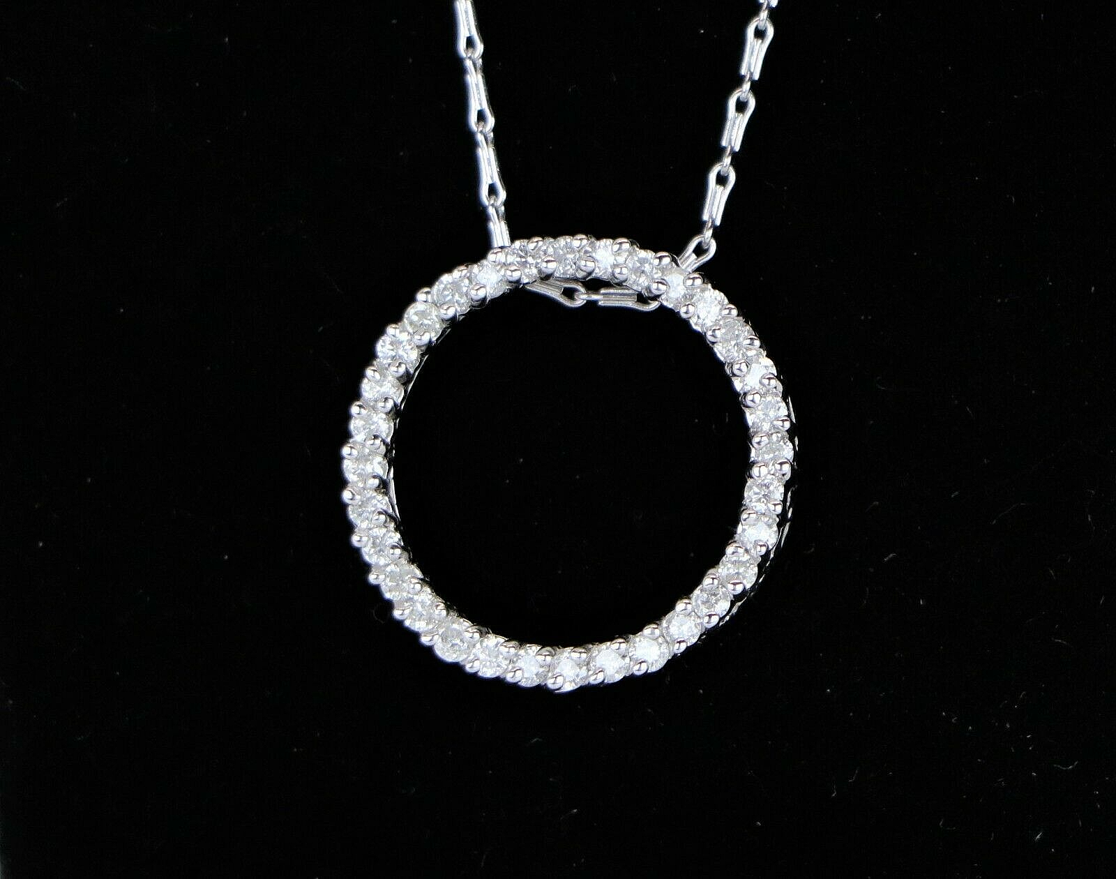 $1,600 EMX 14K White Gold .50ct Round Diamond Circle Pendant 18'' Chain  Necklace