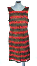 Lace Lace Maille Demoiselle Red Brown Striped Sleeveless Knee Length size UK 12