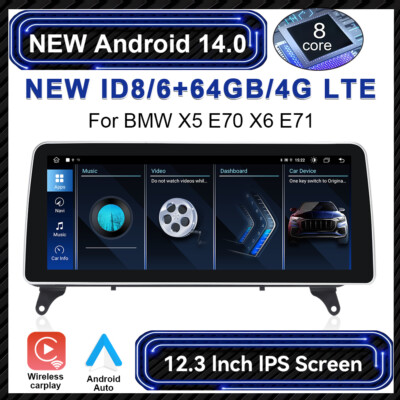 12.3'' Android 14 Car Stereo GPS Navi DAB for BMW X5 E70 X6 E71 Wireless CarPlay