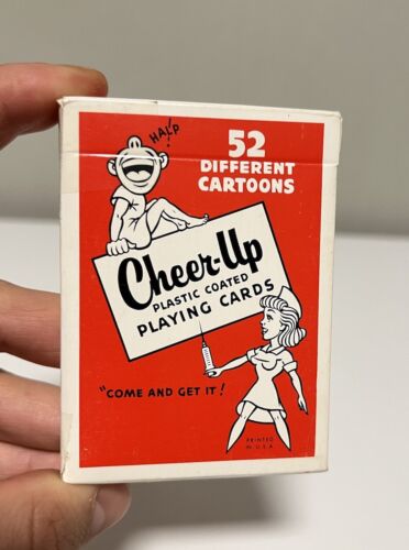 Vintage 50's Cheer Up Poker Cards 52 Different Cartoons Made In USA Bar Cocktail