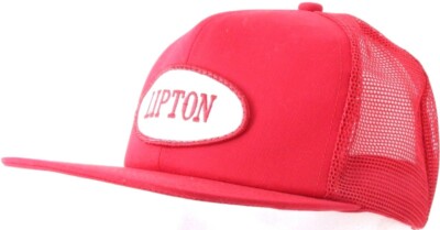 Vtg Lipton Ice Tea Bag Patch USA Trucker Straight Mesh Red Cap Snapback Hat OSFA