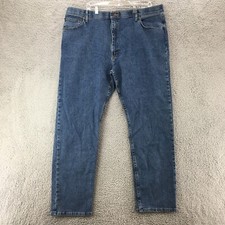 Wrangler Regular Fit Jeans Mens 42x32 Blue Denim Straight Leg Mid Rise Zip Fly