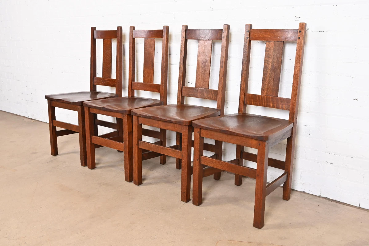 Limbert Mission Oak Arts Crafts Dining Chairs Set of Four