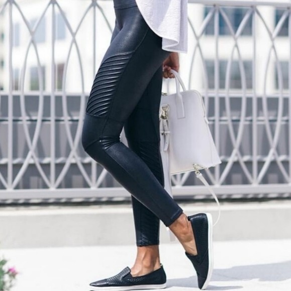 SPANX Women's Faux Leather Moto Leggings Size Small Black High