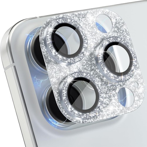 Bling Full Glitter Camera Protector for iPhone 16 Pro Max Metal Glass Lens Ring - 第 13/54 張圖片