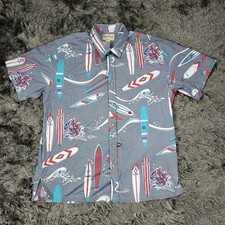 Cooke Street Honolulu Shirt Mens XL Gray Surfboard Hawaiian Aloha Cotton