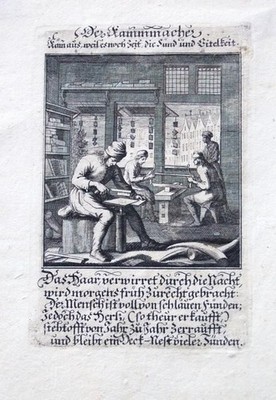 Berufe  Der Kammmacher  Original Kupferstich von C. Weigel um 1700.