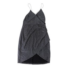 Forever 21 Silver Metallic Knit Wrap Mini Dress Backless Sparkly Party Large