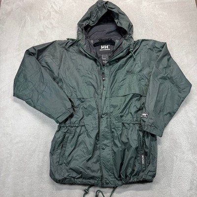 Helly Hansen Jacket Men Medium Windbreaker Green Packable Hooded Outdoor Utility